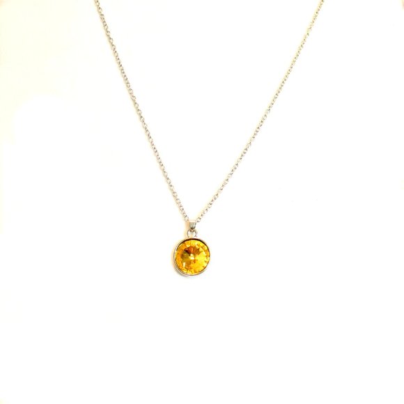 Yellow Sunflower Bezel Citrine Rhodium Over Sterling Silver Solitaire Pendant - Picture 2 of 5